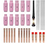 Juego de accesorios de soldadura Tig, manguitos adaptadores + carcasa + boquillas de cerámica + electrodos de tungsteno para -26 Hao como se muestra
