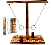 Dhrs Ring Toss Juego para niños y adultos, Lanzamiento de anillo con escalera de tiro, base más grande para garantizar la estabilidad, anillo inter...
