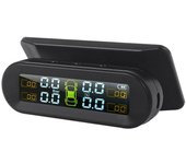 Sistema de monitor de presión de neumáticos de automóvil USB inalámbrico solar TPMS Pantalla LCD HD 4 Sensor externo Pres de neumáticos negro