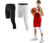 Medias de baloncesto 3/4 pantalones de compresión para hombres Negro izquierda larga L