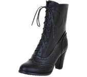 Botas de tacón alto con cordones de cuero puntiagudo clásico para mujer Botas de tubo medio -Q112 39
