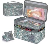 Estuche organizador y de almacenamiento de accesorios de costura, bolsa de transporte de kits de costura de doble capa con almohadilla para muñeca ...