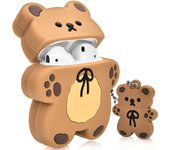 Heytea Airpods Cases con llavero de oso Cartoon Biscuit Bear Design Full Protective Silicone Cover Compatible con Airpod 2 & 1 Case para niños y mu...