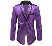 Sliktaa Mens Sequin Swallowtail Suit Jacket Party Show Tux Dress Coat