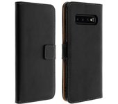 Avizar Funda libro cartera para Galaxy S10 Plus de cuero F. Soporte – Negra Negro
