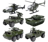 YM Studio 6pcs 1:87 Aleación Sliding Car Model Set Alloy Military Vehicle Mini Diecast Car Toys Set Helicopter Tank Armored Car For Kids Boys