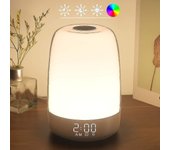 Toque la luz nocturna de despertar con el reloj despertador de simulación del amanecer, lámpara de noche blanca cálida regulable, modo de temporiza...