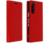 Avizar Folio Cuero Real Sony Xperia 5 Funda Tarjetero Soporte de Video Rojo
