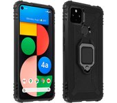 Avizar Estuche híbrido a prueba de golpes Google Pixel 4A 5G con soporte de anillo metálico negro