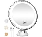 Espejo de maquillaje iluminado con lupa de 10x, recargable, 3 modos de color, hw