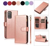 Darmowade Estuche de billetera para Samsung Galaxy A41 Bolso con cremallera con 9 soporte para tarjeta Ranura para muñeca Soporte magnético Flip Cu...