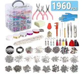 Elsavct 1960pcs Kit de fabricación de joyas, suministros de fabricación de joyas, regalo de Navidad para niñas y mujeres