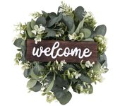 con guirnalda de decoración de puerta de madera que cuelga con eucalipto artificial decoración del porche de la granja Verde