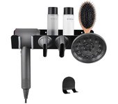 Heytea Soporte para secador de pelo Soporte para secador de pelo montado en la pared negro, soporte para secador de pelo, organizador de gancho par...