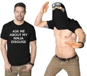 Funny Mens Pregúntame sobre mi disfraz de ninja Flip Camiseta Disfraz Humor gráfico Negro Gris L