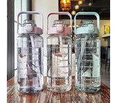 2l Botellas de agua portátiles de gran capacidad Fitness Jarra de agua con marcador de tiempo Rosa