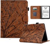 Para Amazon Kindle 11th Gen (2022) Funda de lector electrónico de cuero Soporte impreso Cubierta de titular de tarjeta de árbol Marrón