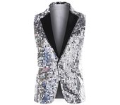 Sliktaa Mens Party Sequin Glitter Chaleco Plata L