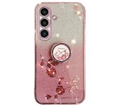 Para Samsung Galaxy M52 5G Patrón de flores Contraportada Anillo Kickstand Glitter Gradient TPU Phone Case Oro de Rose