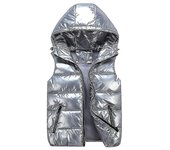 Chaleco acolchado brillante unisex chaleco con capucha Chaleco de cuello para hombres y mujeres Plata XL