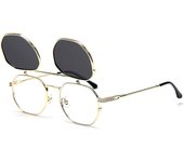 Gafas de sol Flip Up Hombres Mujeres Polarizadas Steampunk Flip Gafas de sol con lentes dobles Lente gris de marco dorado