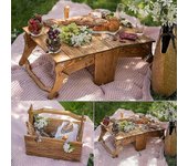 Cesta de picnic de madera plegable al aire libre, mesa de picnic de vino portátil, mesa de picnic 2 en 1, cesta de almacenamiento de madera convert...
