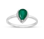 LXR 10k oro blanco pera esmeralda y anillo de diamantes 0.62 ct Plata