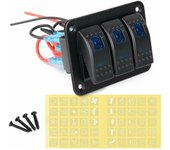 Panel de aluminio de 3 bandas Toggle Dash 5 Pin ON/Off Interruptor basculante precableado para automóvil automóvil Marine Bo Negro