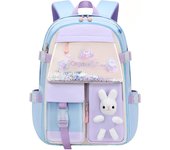 Heytea Mochila de conejito, Mochila de conejito kawaii para niñas, Mochila kawaii impermeable de gran capacidad para grados 1-6 (azul, grande)