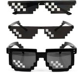 [Paquete de 3] Gafas de sol, gafas de sol hombres mujeres 8 bit Glass Pixel Mosaic Props Unisex Sun Glasses - Negro