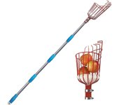 Elsavct Herramienta de recolección de frutas- Recolector de frutas ajustable en altura con canasta grande - Recolector de pera naranja de manzana