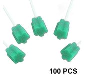 100pcs Hisopos orales desechables-esponja bucal sin tratar, verde