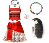 Darmowade 5pcs Moana Princess vestidos con falda de dos piezas sin mangas conjunto de vestir para niñas Moana cosplay traje de disfraces 110cm