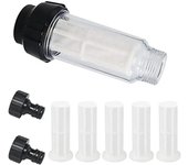 Manguera de jardín con filtro de agua, juego de filtro de agua con filtro de agua de 3/4 de pulgada con 5 insertos de filtro + 2 Quick A Blanco