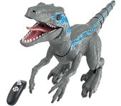 Stuff Certified ® Cosas Certificadas® XL RC Velociraptor Dinosaurio con Control Remoto - Robot de Juguete Controlable Raptor Azul-Gris