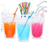 100 Bolsas de Bebidas de 16 Oz para Adultos - Bolsas de Bebidas con Pajitas X100 - Bolsas de batidos resellables Como se muestra