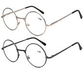 Retro Gafas de lectura redondas Lectores de metal Vintage Hombres Mujeres + 1.00 ~ 4.00 Negro Strength 1.50