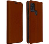 Avizar Estuche Folio Cuero Real Galaxy A21s Tarjetero Soporte de video Marrón