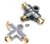 Conector en T de freno hidráulico de 3 vías para tubo de freno en T con 3 tuercas macho Plata