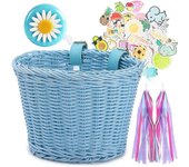 Cesta de bicicleta para niños Accesorios de bicicleta delantera Cesta tejida Cesta de cesta de bicicleta con serpentina de manillar Azul
