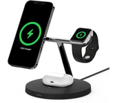 base de carga powerhouse belkin wiz009vfbk para apple watch, iphone 12   airpods color negro