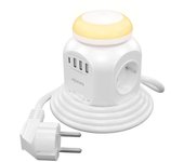 Aisens Regleta Multifunción con 4 Tomas Luz Nocturna 1.8m Blanco