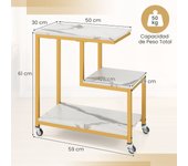Costway Mesa Lateral Móvil de 3 Niveles con Estantes Abiertos Ruedas Bloqueables para Sala de Estar 59 x 30 x 61 cm Blanco