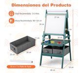 Costway Caballete de Pie de Doble Cara con Pizarra Magnética y Pizarra Blanca Rollo de Papel 3 Vasos y 2 Cubos de Tela