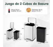 Costway Juego Combinado de Botes de Basura de Acero con Escalones de 40L y 6L Cubos Interiores Desmontables Bote de Basura para Cocina Plata