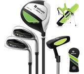 Costway Juego de Palos de Golf para Niños 11-13 Años con Bolsa de Soporte Capucha para Lluvia Conductor N°1 Híbrido N°5 Hierros Putter N°7&9