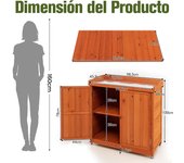 Costway Armario de Madera de Exterior Caseta de Jardín con Estante Extraíble 4 Ruedas Universales Estación de Trabajo 98,5 x 48 x 100 cm Natural