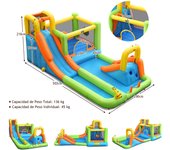 Costway Parque Acuático Casa Inflable con Doble Tobogán Canasta de Baloncesto Lanzamiento de Anillos Pared de Escalada 503 x 290 x 216 cm