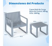 Costway Juego de Muebles para Patio de 2 Piezas Silla de PP con Mesa de Café Conjunto de Mesa y Silla Bistró de Listones para Porche y Jardín Gris