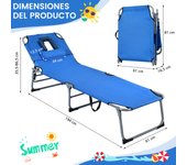 Costway Tumbona Ajustable Plegable Silla Reclinable de Playa con Cojines para Acostarse Boca Abajo/Arriba y Cavidad Facial Azul